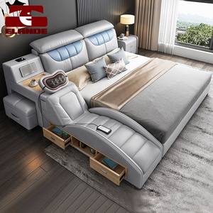 Smart massage leather beds modern minimalist tatami double wedding bed master bedroom multi-function big bed custom furniture