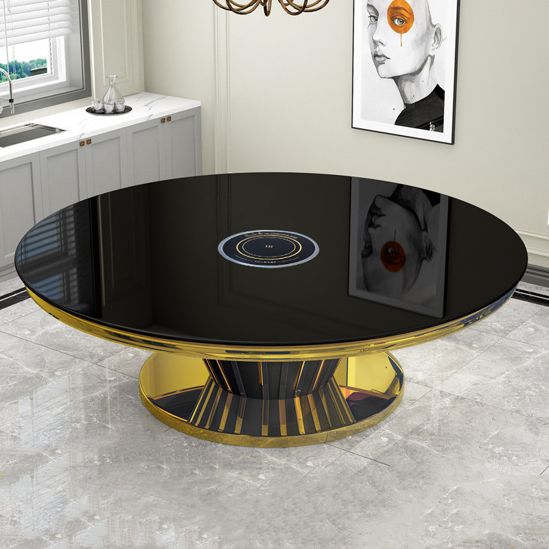 Custom Rotating Dining Table Induction Cooker Combination Hot Pot Dining Table and Chairs Home Multifunctional Furniture