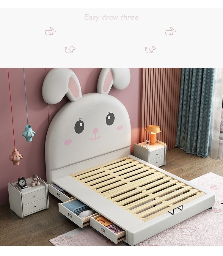 Modern children bedroom furniture solid wood bed girls princess bed with storage kids beds frame design