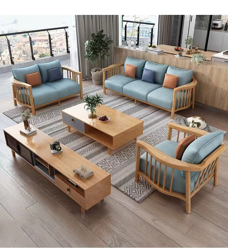 Nordic solid wood house hold living room modern simple light luxury small apartment sofa