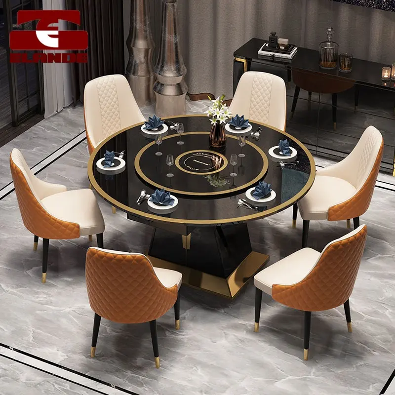 Italian Light luxury dining table and chair combination retractable folding round dining table induction cooker dining table