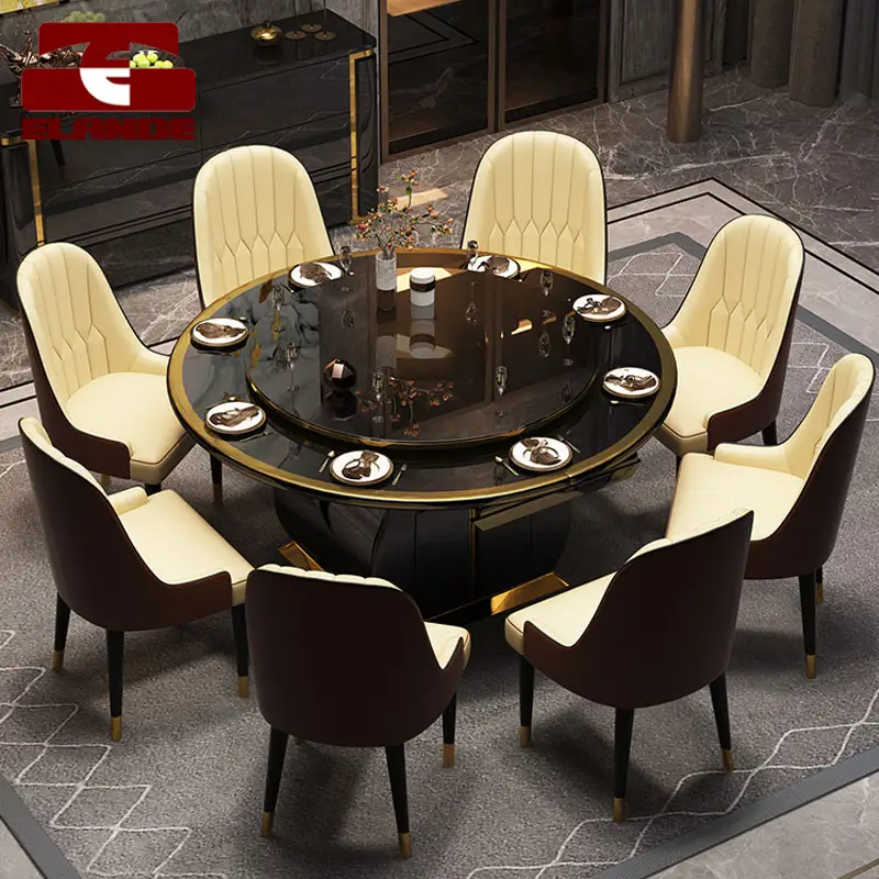 Italian Light luxury dining table and chair combination retractable folding round dining table induction cooker dining table