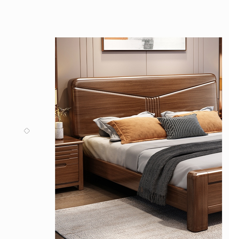 Walnut solid wood bed king size double new Chinese wedding bed modern minimalist bedroom furniture storage king bed