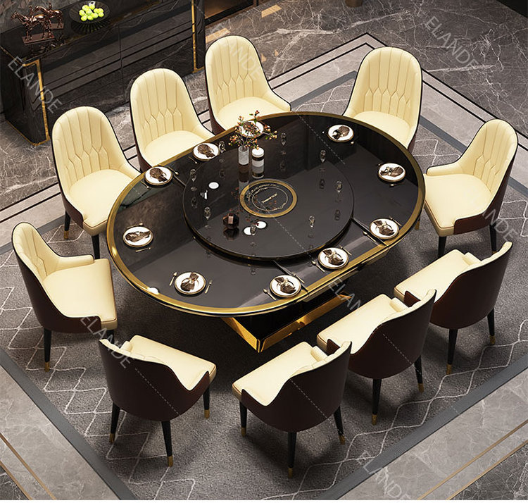 Italian Light luxury dining table and chair combination retractable folding round dining table induction cooker dining table