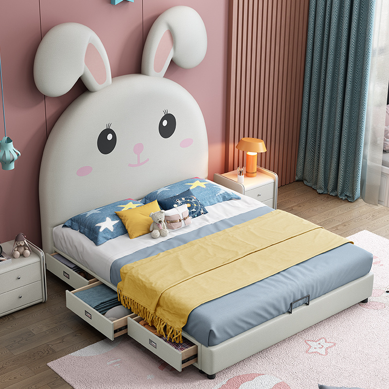 Modern children bedroom furniture solid wood bed girls princess bed with storage kids beds frame design