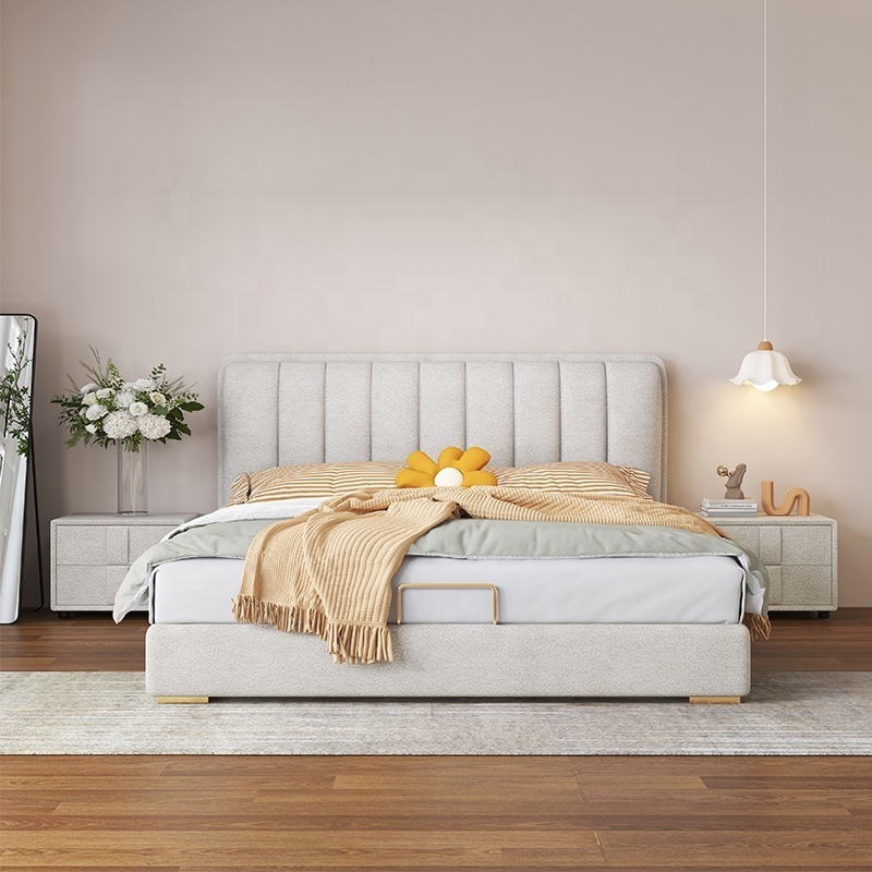 Modern simple headboard king size bed frame double bed with storage to save space leather bedroom furniture