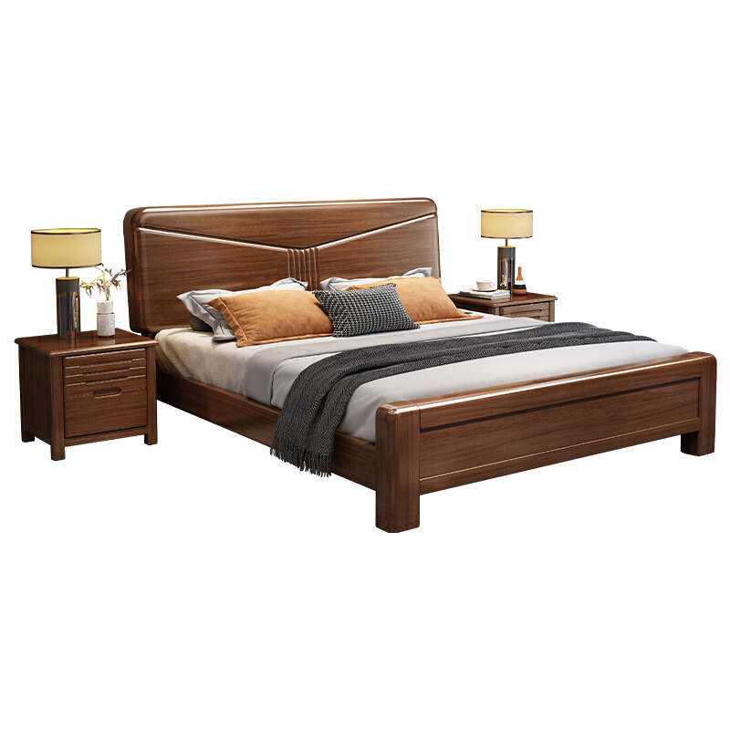 Walnut solid wood bed king size double new Chinese wedding bed modern minimalist bedroom furniture storage king bed