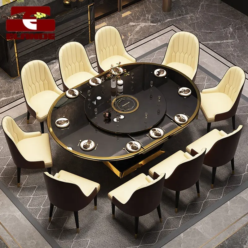 Italian Light luxury dining table and chair combination retractable folding round dining table induction cooker dining table