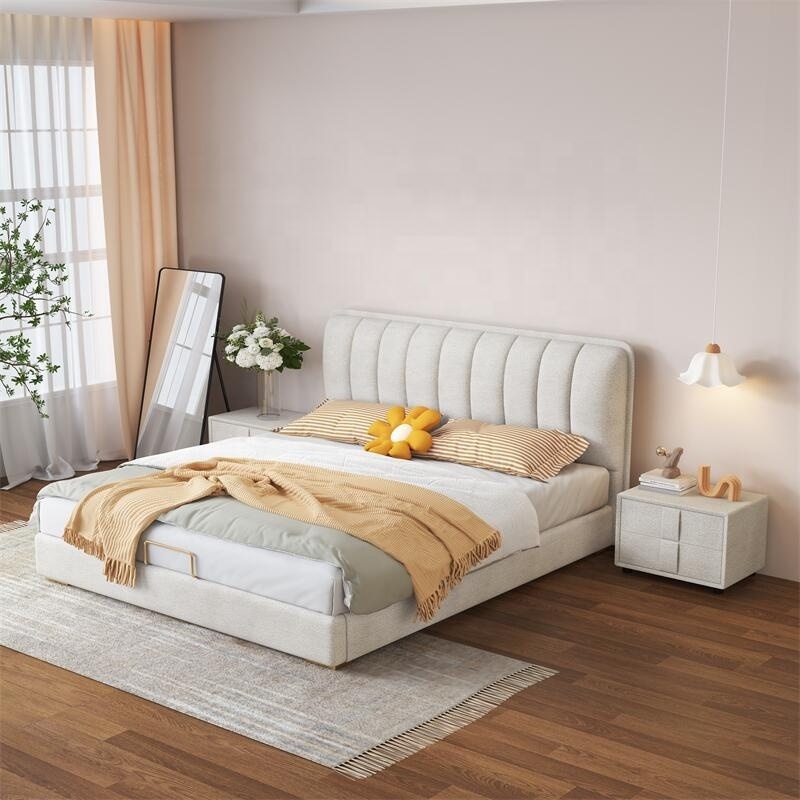 Modern simple headboard king size bed frame double bed with storage to save space leather bedroom furniture