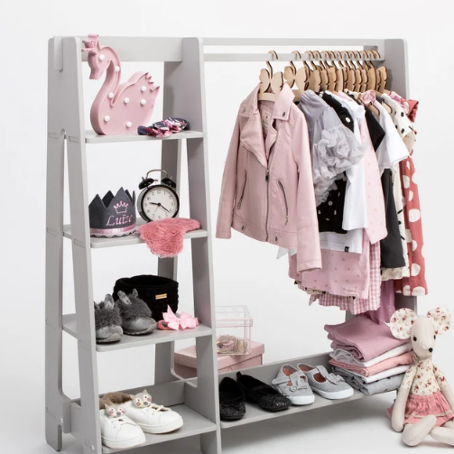 Cute Children Wardrobe Wood Clothing Rack Furniture Toddler Dress Up Storage Vendor Display Kids Frame Shelf