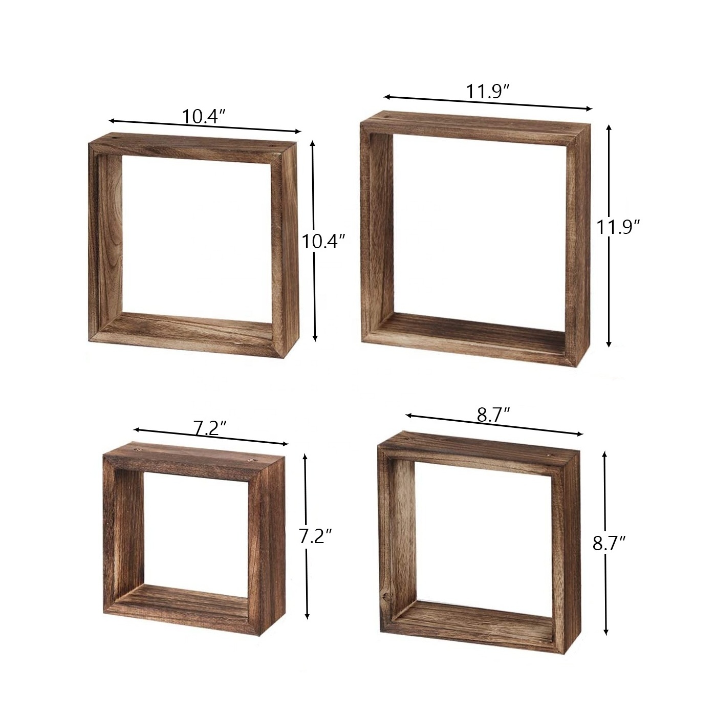 Set of Wall Decor Rustic Wood Floating Hanging Square Shelves Wall Mounted Cube Display Storage Shadow For Living Room