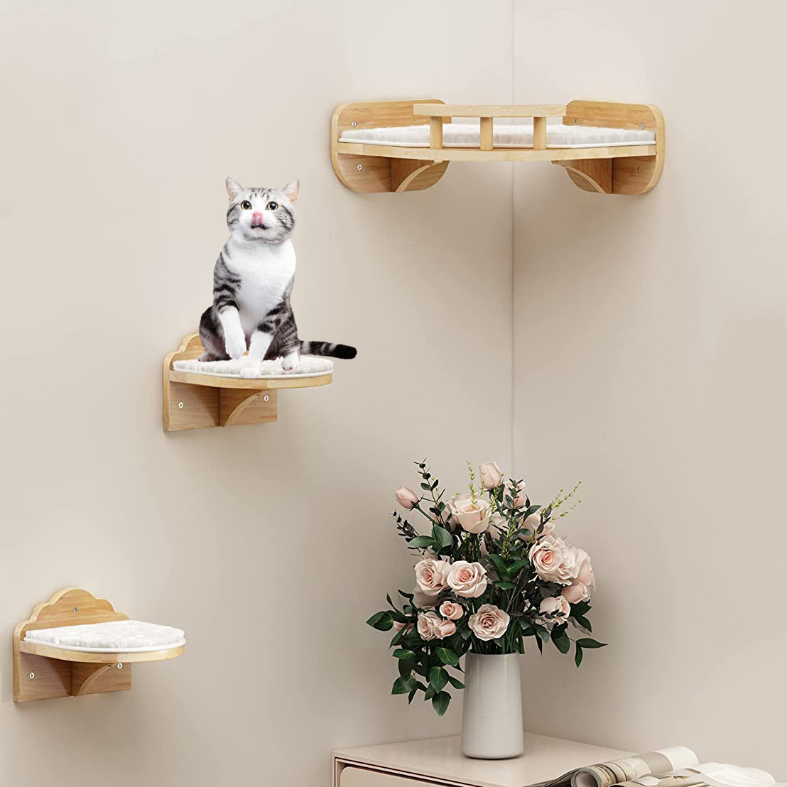 Cat Bed Floating Shelves Wall Mounted Furniture Shelf Wooden Cat Hammock For Wall Hammock Climbing Shelves