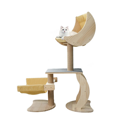 Multi-Level Pet Climbing Scratcher Cat Scratching Tree With Sisal Scratching Posts Houses With Moon Cat Bed Hammock