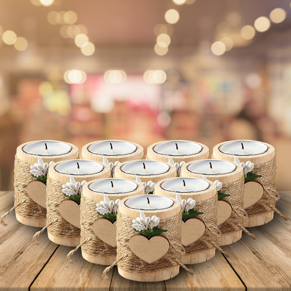 Wood Tealight Candle Holder Bridal Shower Tealight Holder Rustic Wooden Cylinder Candle Holders with Tea Lights Candles