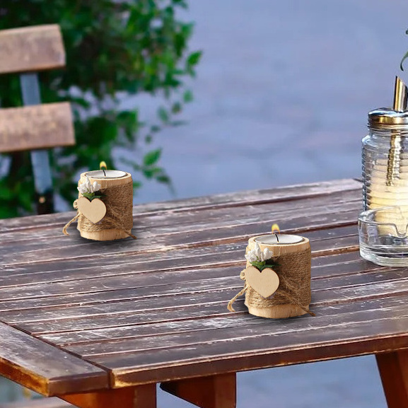 Wood Tealight Candle Holder Bridal Shower Tealight Holder Rustic Wooden Cylinder Candle Holders with Tea Lights Candles