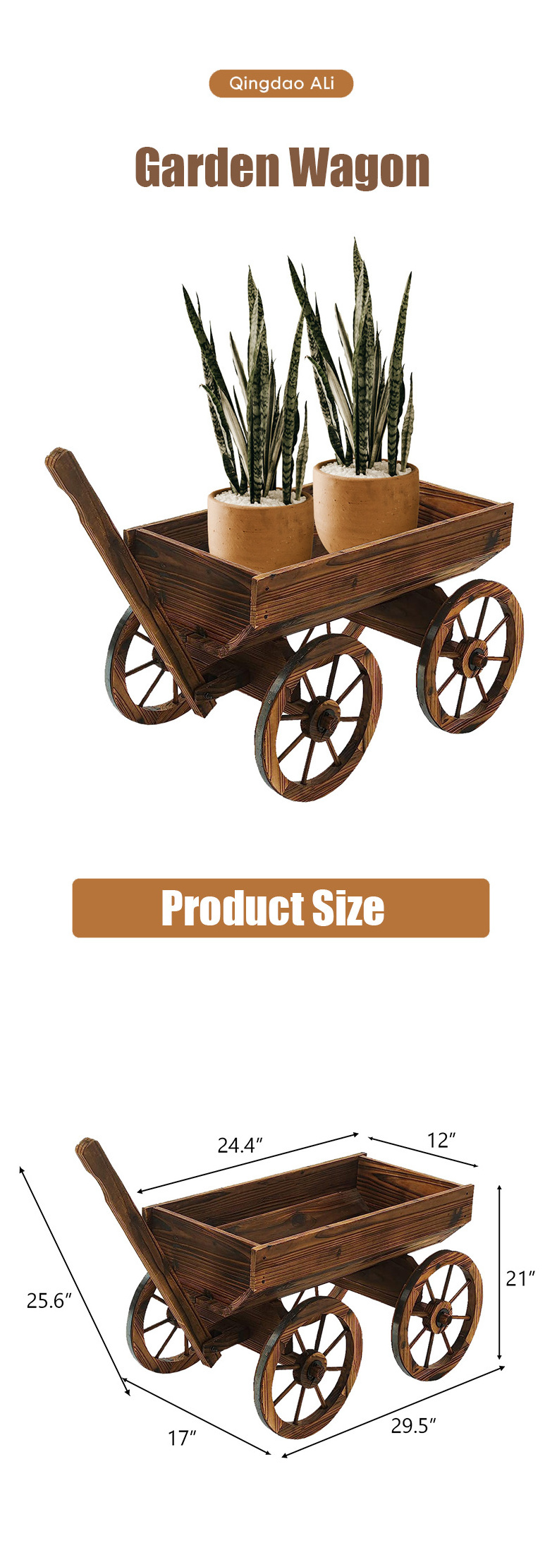 New Design Wood Flower Planter Station Garden Wagon Decor with Wheels Raised Garden Bed Planter Box For Outdoor Backyard Balcony