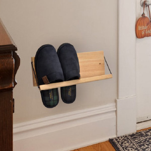 Rustic Wood Wall Mounted Hanging Shoes Rack With Dowel Shoe Storage Holder Display Shelf For Livingroom Hallway