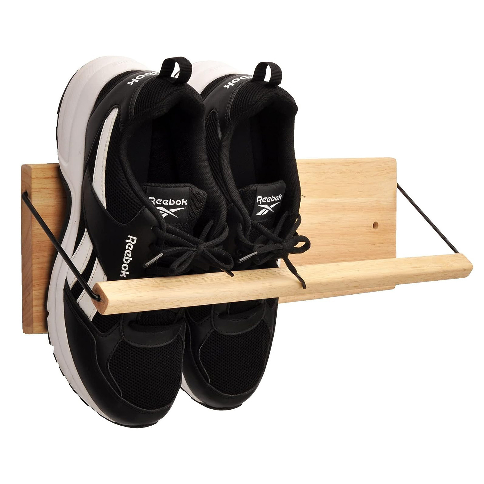 Rustic Wood Wall Mounted Hanging Shoes Rack With Dowel Shoe Storage Holder Display Shelf For Livingroom Hallway