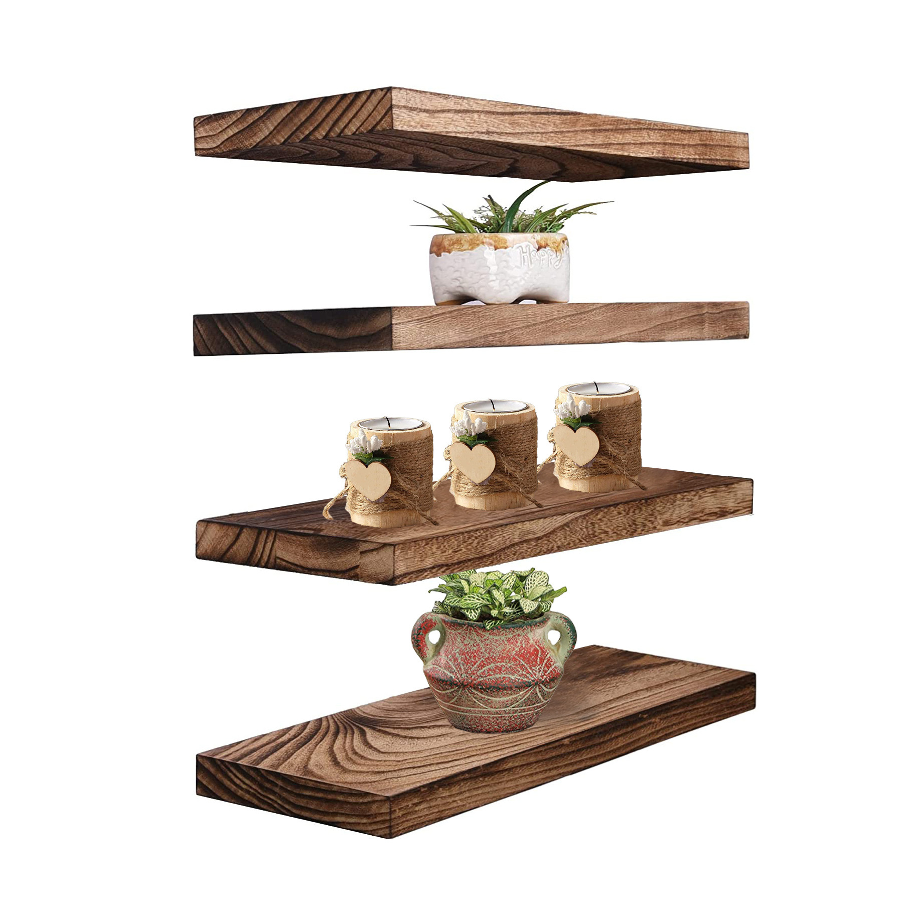 Set of 4 Rustic Wood Floating Shelves for wall decor