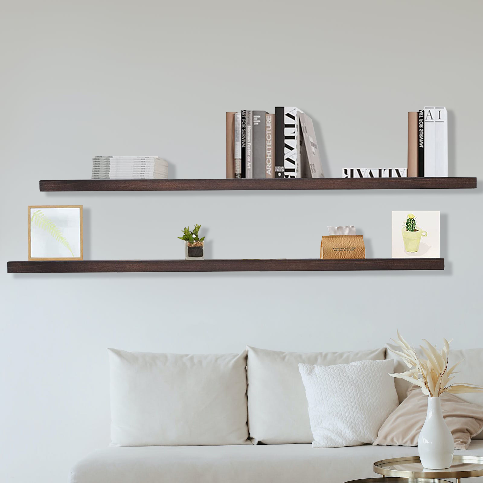 Wood Floating Book  Wall Mounted Shelves, large Extra Long Shelf Floating Hardware for Wall Farmhouse Decor