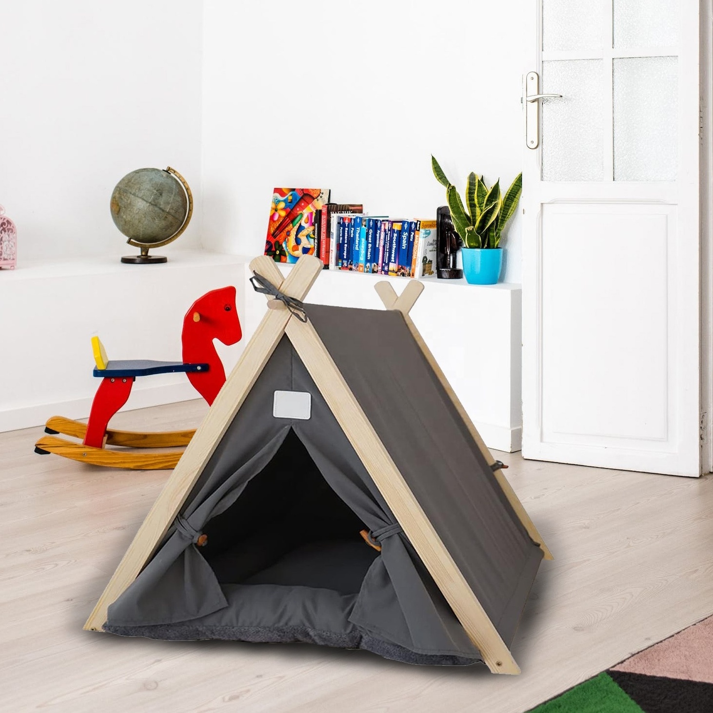 Wood Pet Teepee Tent Bed Foldable Detachable Washable Tent For Small Cat And Dog  Indoor Outdoor