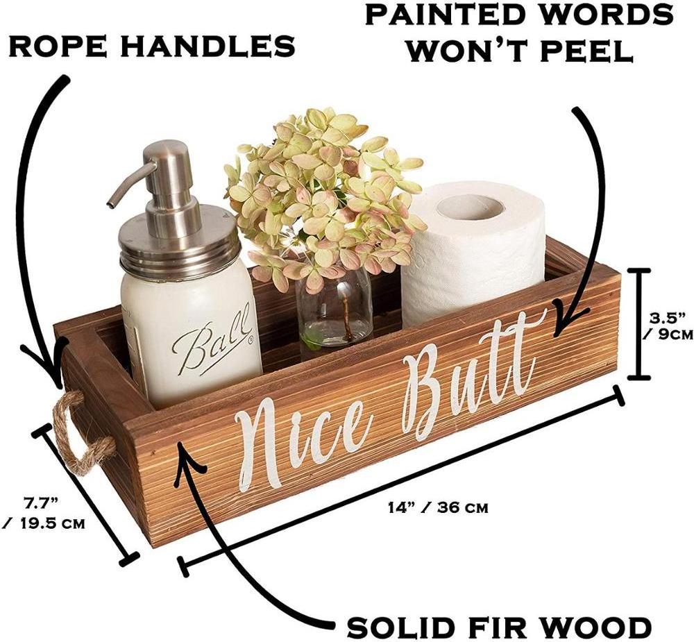 Nice Butt Bathroom Decor Box - Toilet Paper Holder - Farmhouse Rustic Wood Crate Home Decor