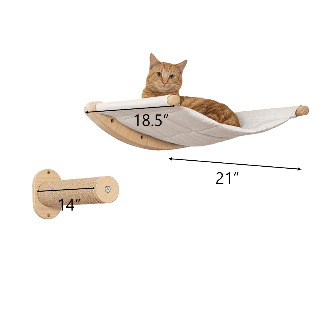 Wall Mounted Cat Hammock with wooden Climbing Steps, Cat Scratching Post Furniture with Cat tree Jumping platform nest