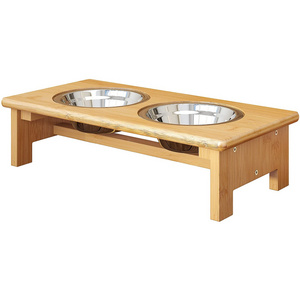 Bamboo Elevated Dog Bowls Raised Dog Cat Food and Water Bowls Elevated Feeder Stand with 2 Stainless Steel Bowls