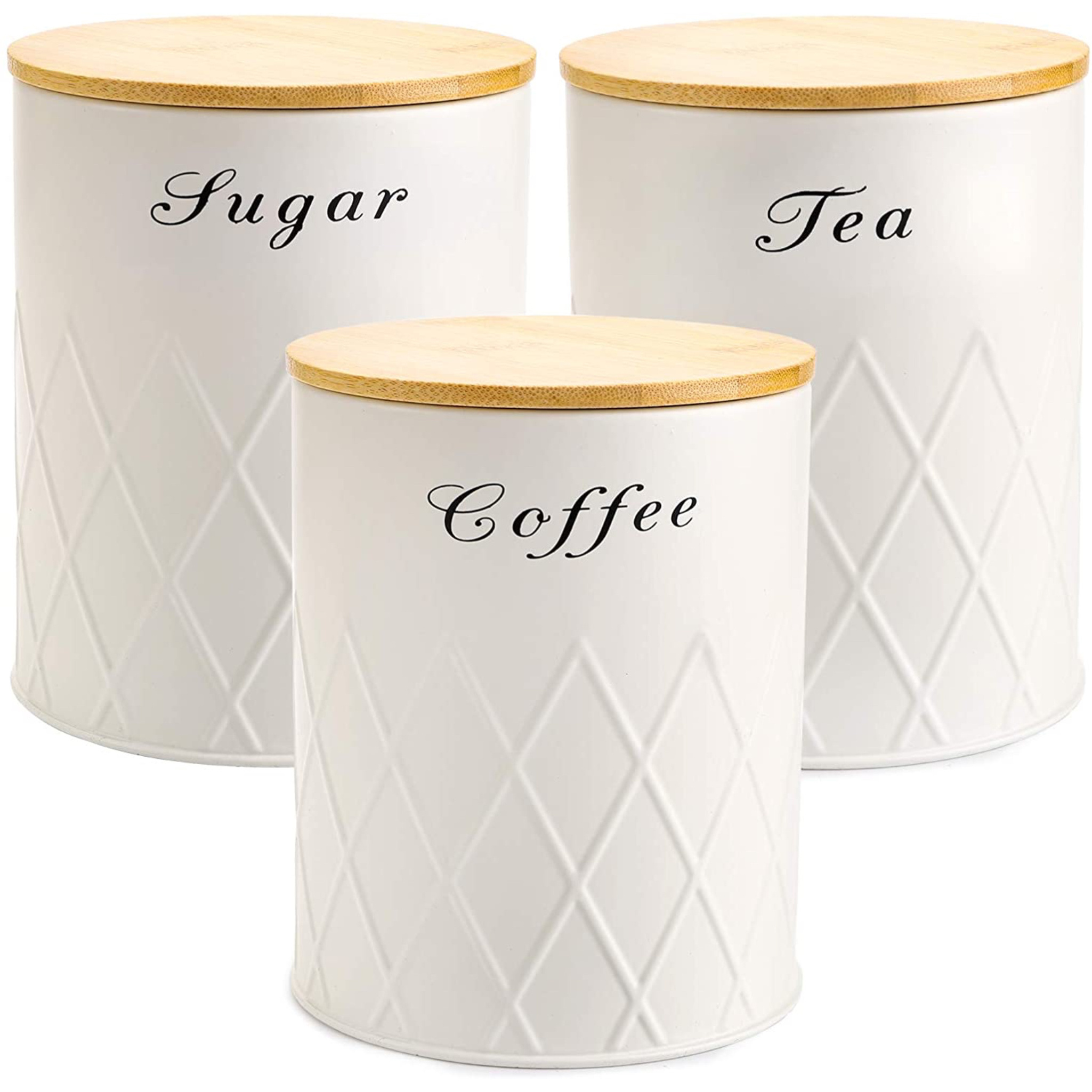 3 Pack Kitchen Canister Set, Coffee, Sugar, and Tea Storage Container Jars with Bamboo Lids for storing Sugar, Coffee and Tea,