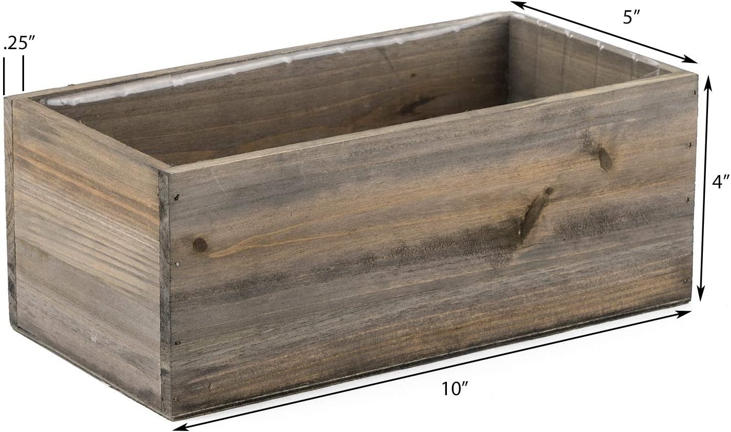 white Wood rectangular Planter Box with Plastic Removable Liner, Rustic Wooden Planters,Indoor Decorative Box