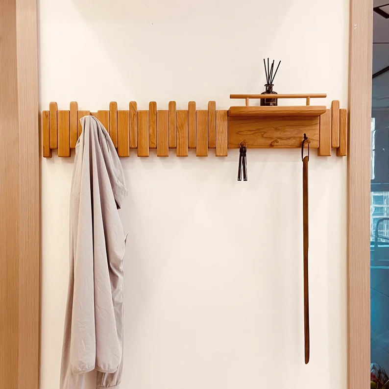 Rustic Wood Coat Rack With Hooks Entryway Wall Mounted Floating Shelves For Housewarming Gifts Handcrafted Furniture