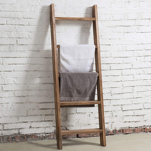 Wholesale Rustic Brown Wood Blanket Ladder Farmhouse Shelf, Wall Leaning Towel Rack with 5 Rungs