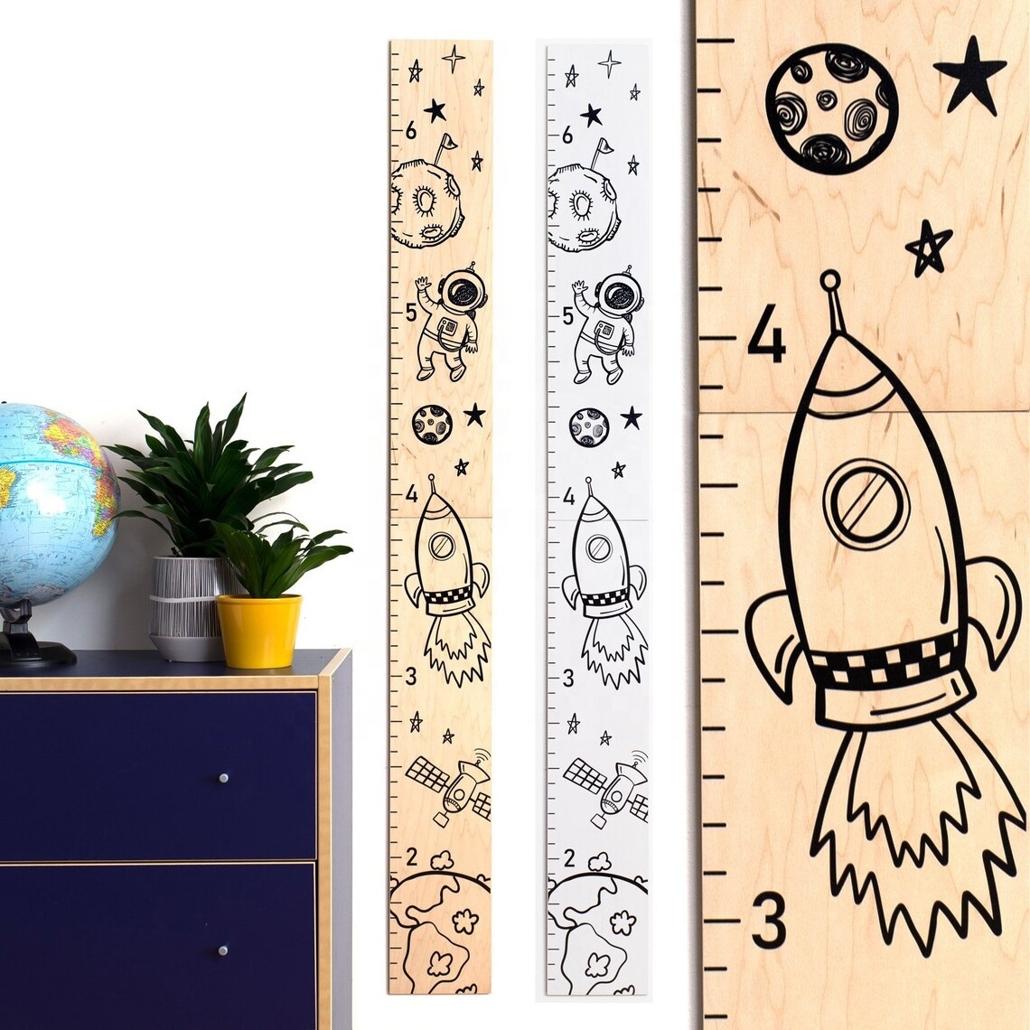 Wood Space Planet Pattern Ruler Growth Chart Baby Wall Height Chart For Preschool Nursery Kids Room Wall Decor