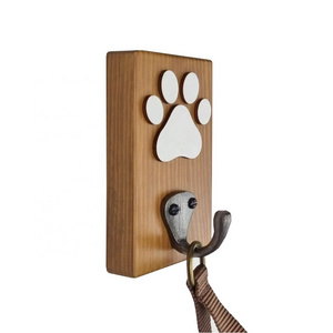 Rustic Wood Personalised Dog Lead Hook Wall Mounted  Pat Paw Shape Wall Art Wood Print With Hook For Dog Leash Hanger