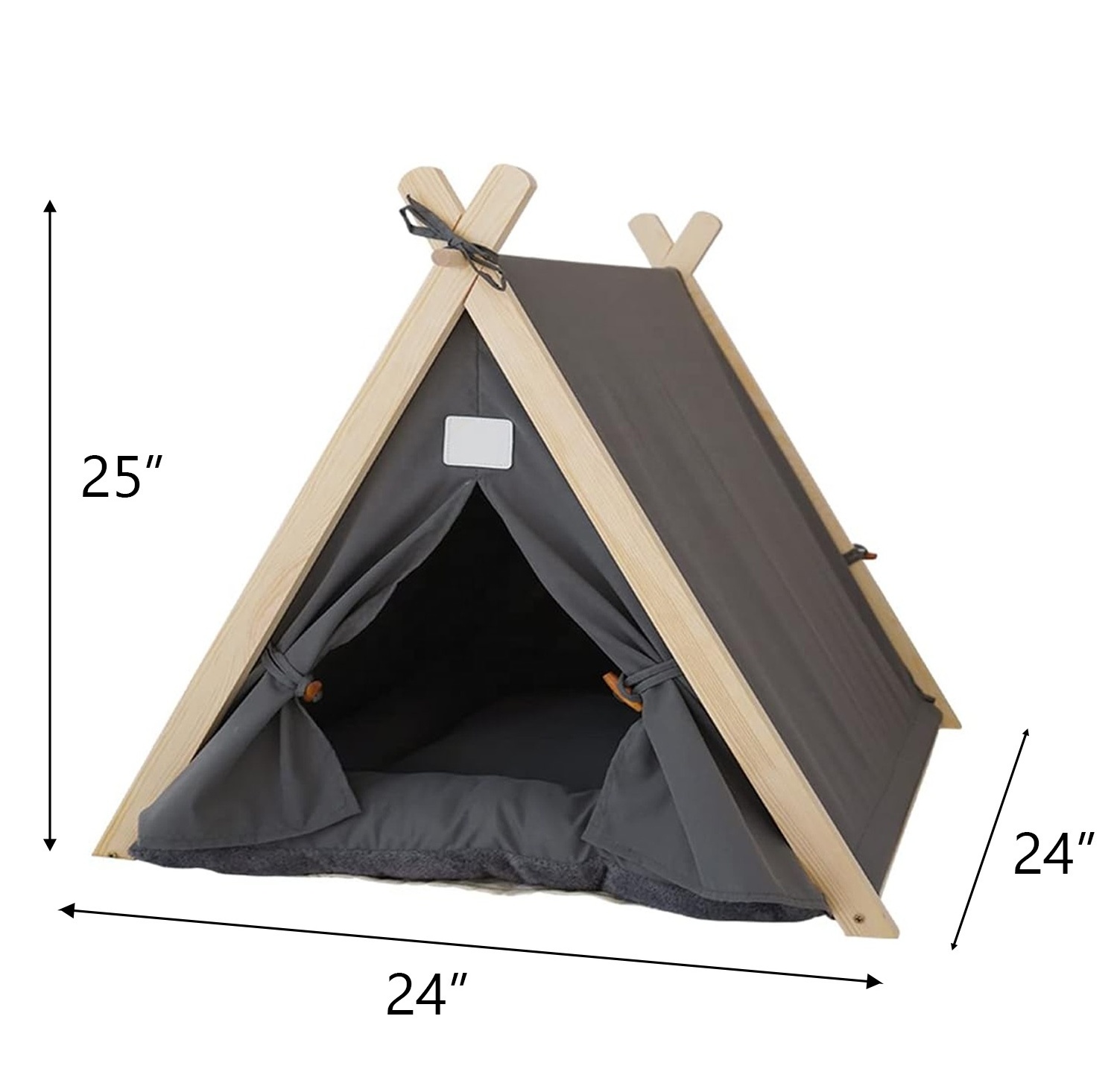 Wood Pet Teepee Tent Bed Foldable Detachable Washable Tent For Small Cat And Dog  Indoor Outdoor