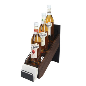 Rustic Wood Syrup Bottle Holder Wire 3 Compartment Wood Shelf Organizer Rack For Syrup Wine Bottle Dressings Juice