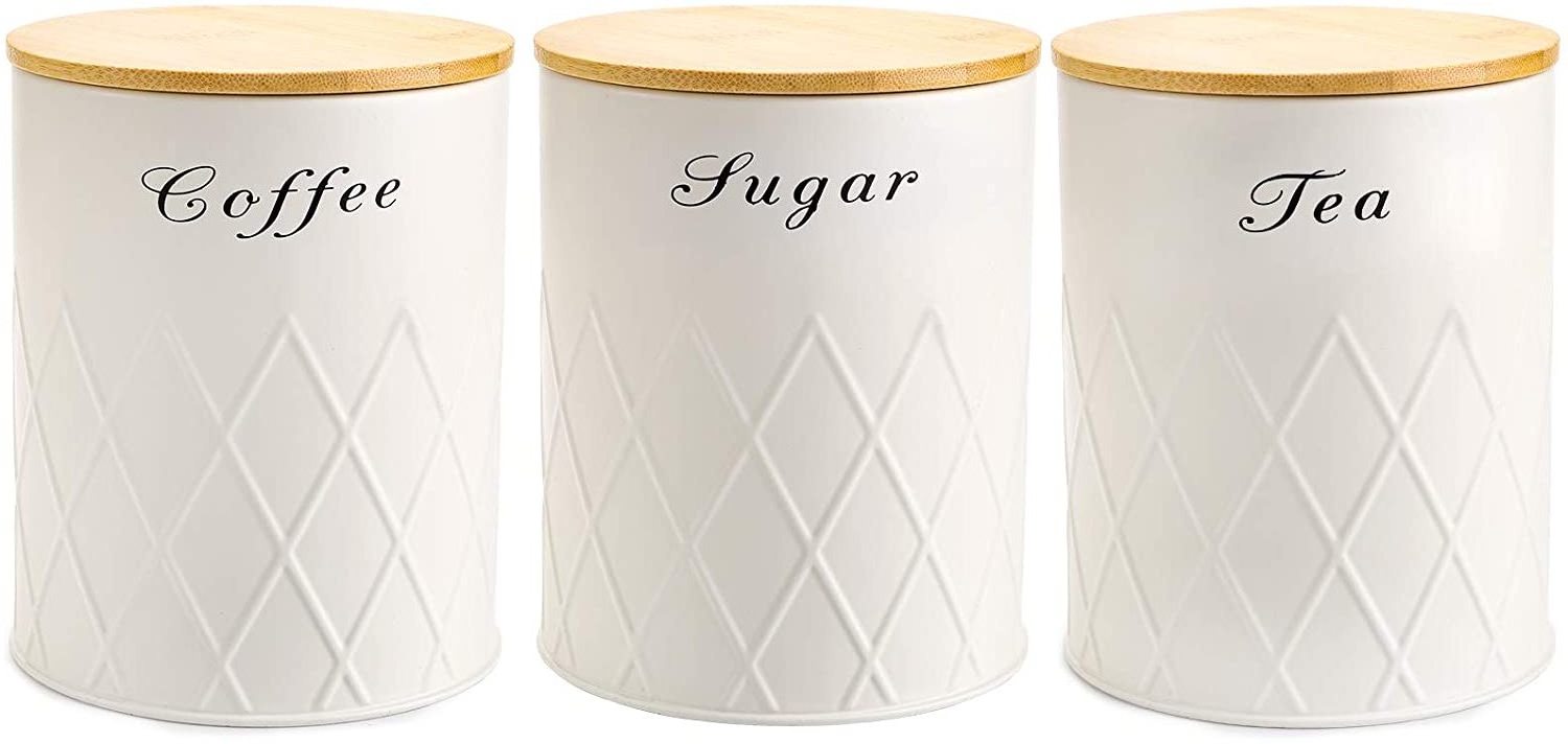 3 Pack Kitchen Canister Set, Coffee, Sugar, and Tea Storage Container Jars with Bamboo Lids for storing Sugar, Coffee and Tea,