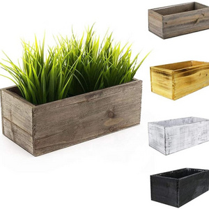 white Wood rectangular Planter Box with Plastic Removable Liner, Rustic Wooden Planters,Indoor Decorative Box