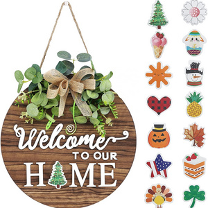 Interchangeable Round Porch Seasonal Welcome To Our Home Hanging Sign With Led  For the Front Door Decoration