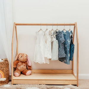 Cute Toddler furniture Wood Montessori Clothing Rack with Shelf Nursery Clothes storage Frame Rack Holder