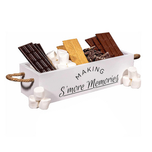 Smores Station Wooden Box Smores Bar Carrier with Durable Handles Smores Caddy with Marshmallow Sticks