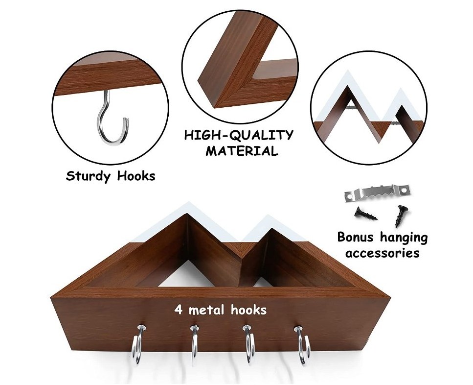 Factory price Four Hooks Mountain Shelf with Key Holders Two Mountain Peaks Key Hangers Key Rack Woodland/Nursery/Bedroom Decor