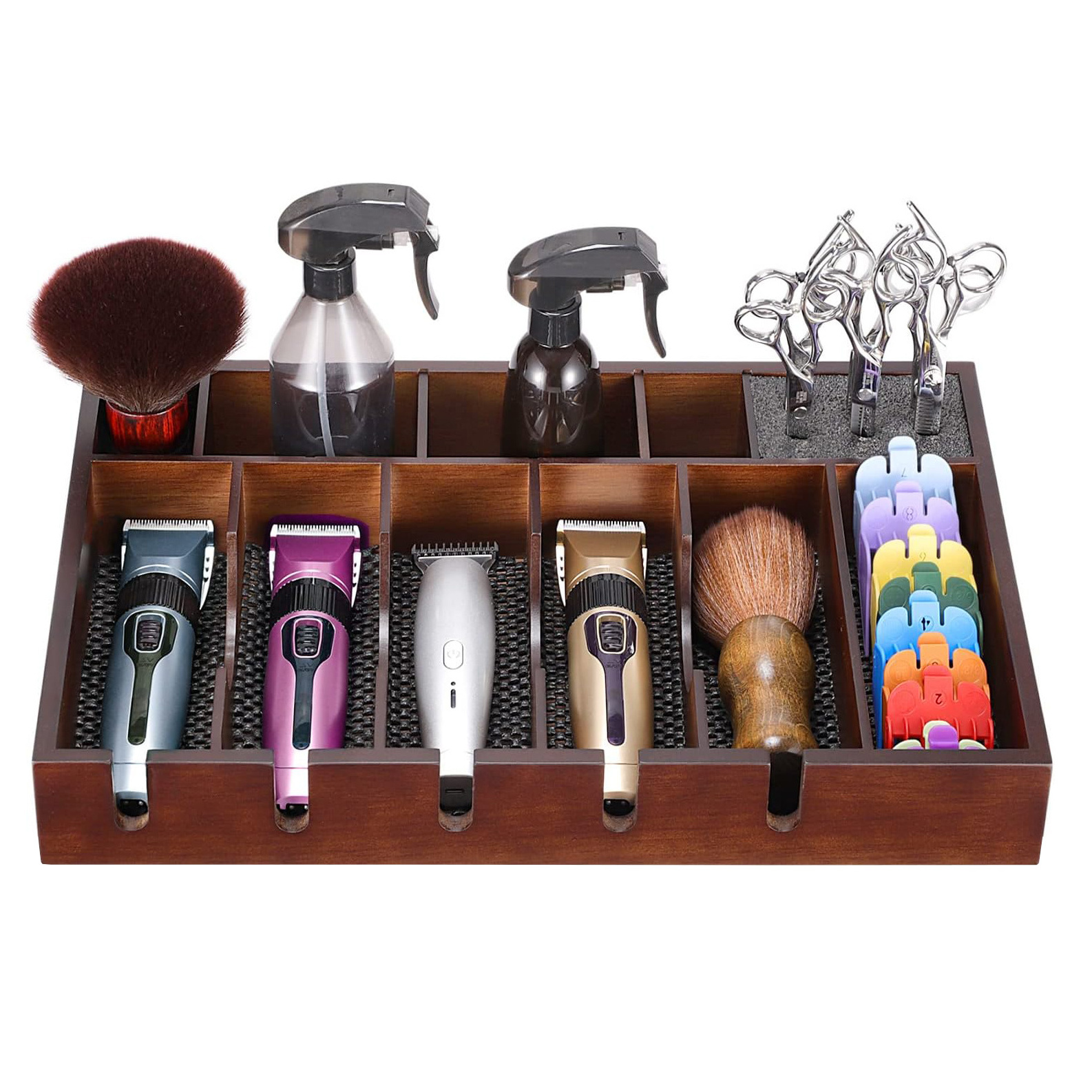 Vintage Wood Anti-slip Barber Clipper Display Tray Hairdresser Organizer Professional Hair Trimmer Holder Case With 5 Slots