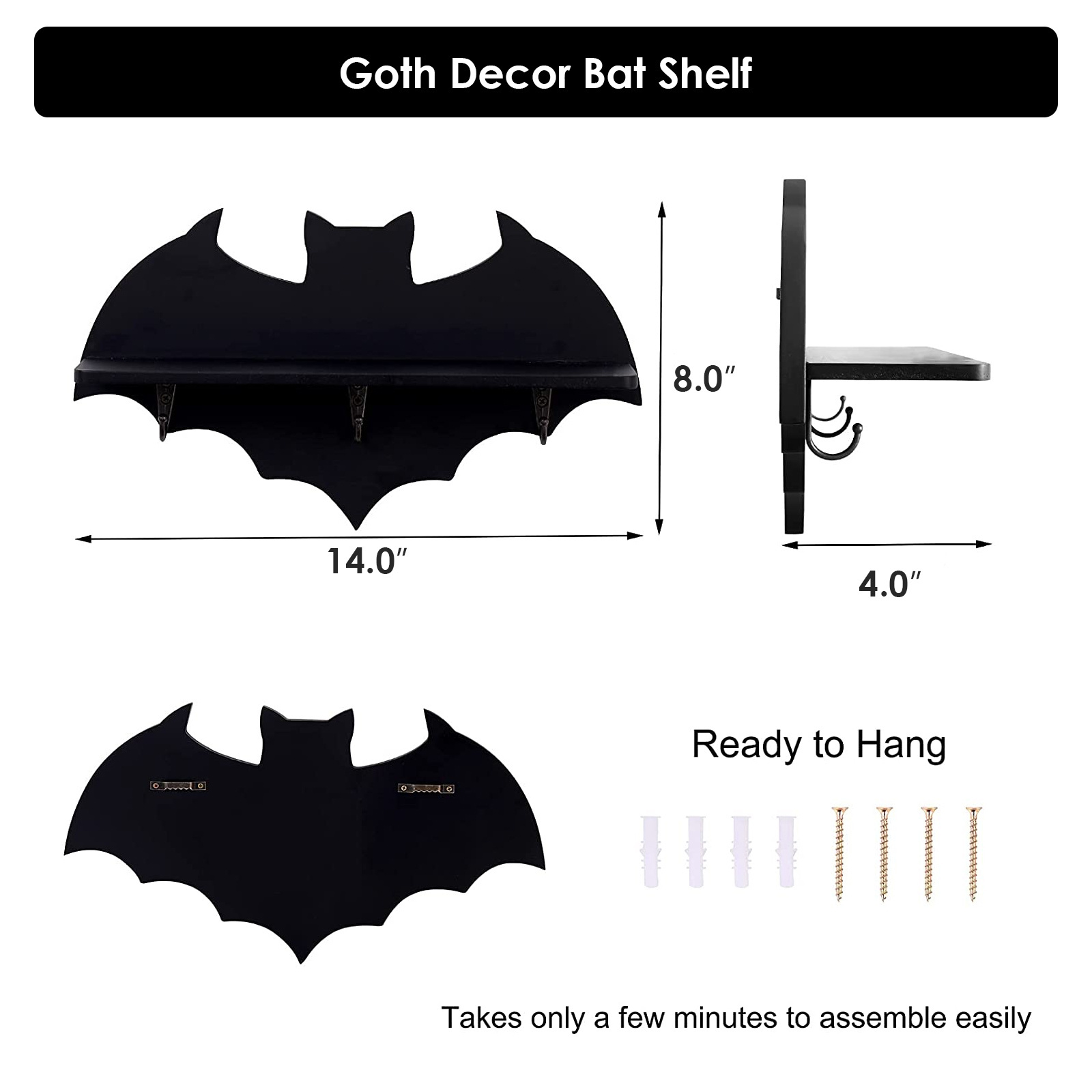 Bat  Coffin Shelf Crystal  Spooky Floating Shelves Goth Decor Bat Shelf,Wooden Gothic Decor for Home