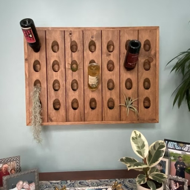 Wood Riddling Wine Rack Wall Mounted Hanging Distressed For Wine Storage And Planter Home Decor