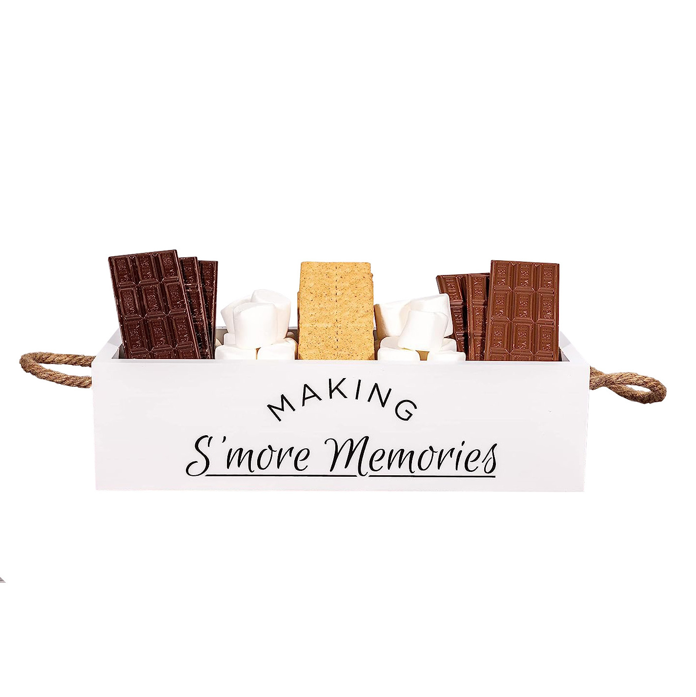 Smores Station Wooden Box Smores Bar Carrier with Durable Handles Smores Caddy with Marshmallow Sticks