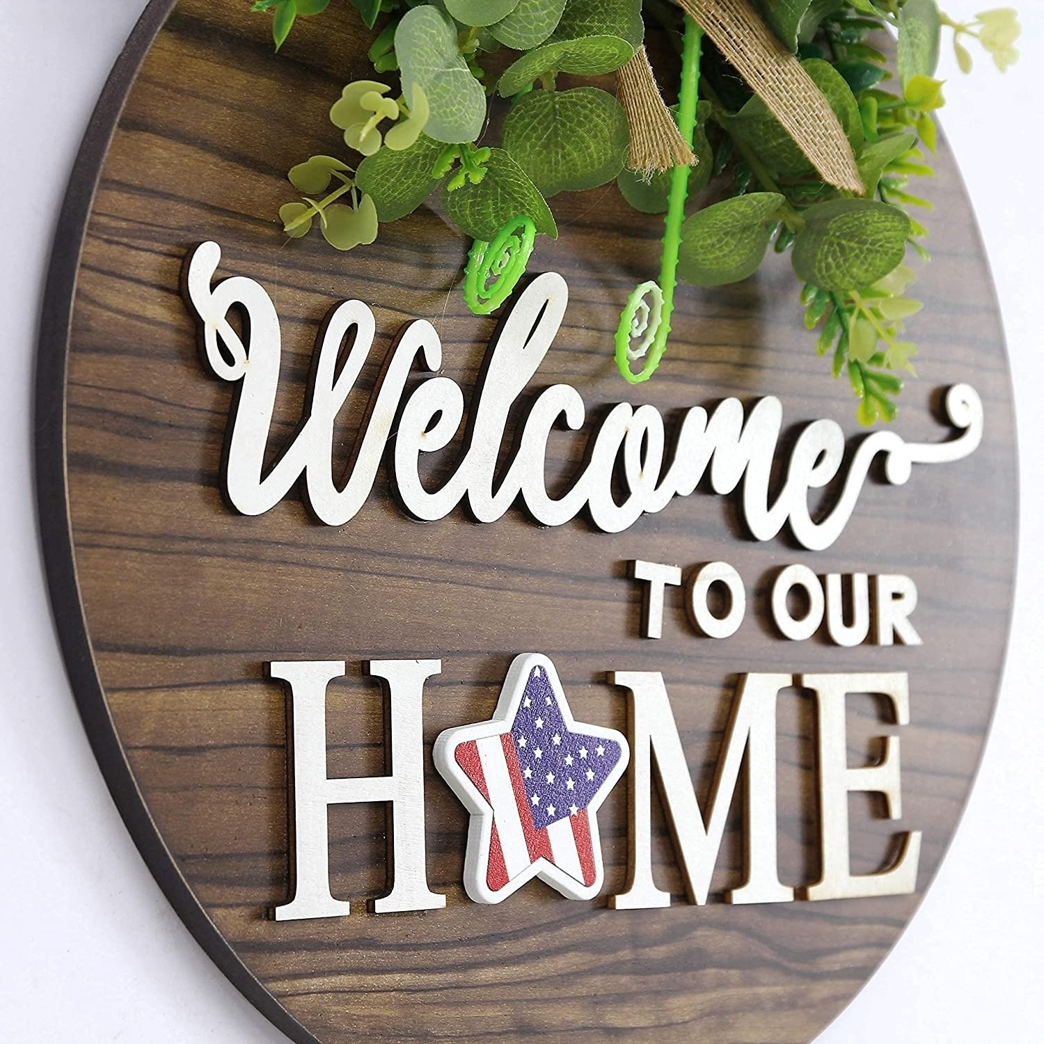 Interchangeable Round Porch Seasonal Welcome To Our Home Hanging Sign With Led  For the Front Door Decoration