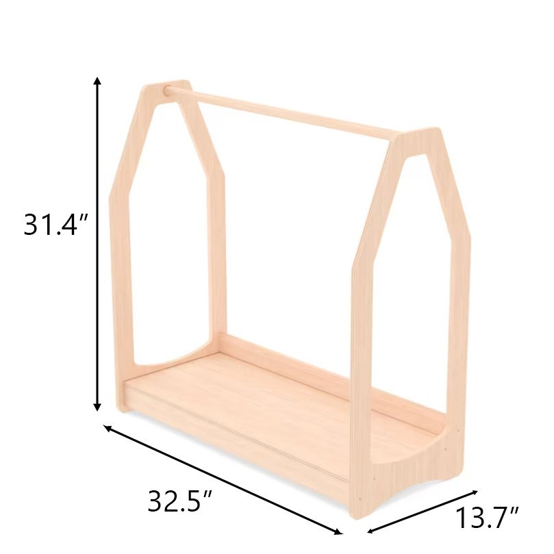 Cute Toddler furniture Wood Montessori Clothing Rack with Shelf Nursery Clothes storage Frame Rack Holder