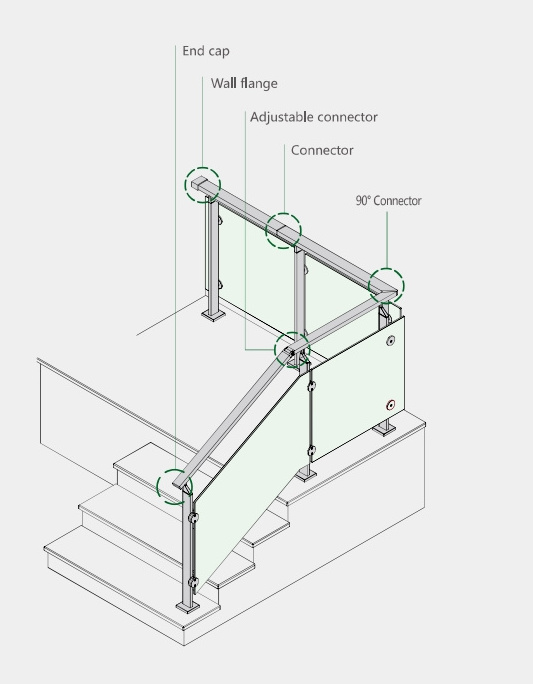 ALD stainless steel 304/316 Glass railing & glass balustrade handrail fittings accessories