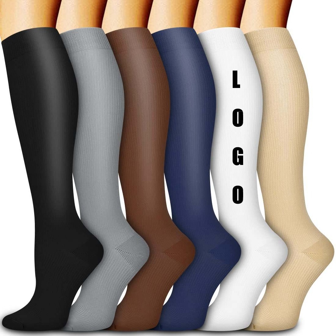 Wholesale OEM Custom Logo Long Cycling Anti-Odor Sport Knee High Solid Copper Compression Socks